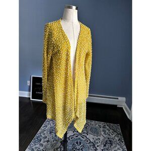 Shana K dotted Lightweight Knit Sweater Cardigan In Yellow Large